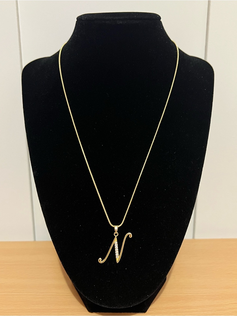 N Initial Rhinestone Chain Necklace Gold